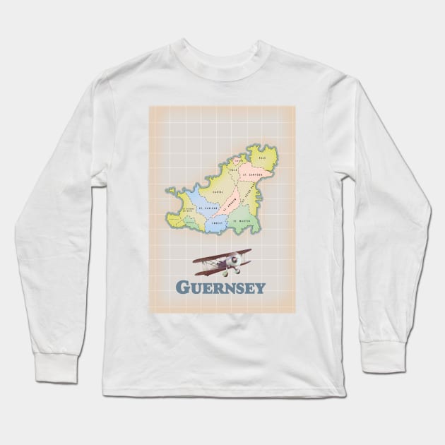 Guernsey vintage map Long Sleeve T-Shirt by nickemporium1